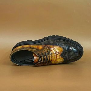 Men's 100% Genuine Crocodile Leather Dress <b>Shoes</b> Thick Chunky Sole Lace-Up Business Casual <b>Shoes</b> <b>Height</b> <b>Increasing</b> - Product Image 4