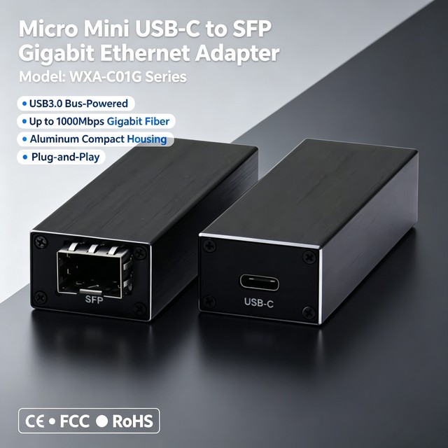Micro USB-C to SFP Gigabit Ethernet Adapter 1000Mbps USB 3.0 Fiber Network Adapter Bus Powered