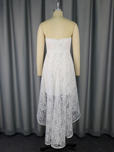 Robe de mariée moderne sans manches en dentelle, bustier, coupe trapèze asymétrique, élégante, avec traîne brosse, 100% polyester, pour demoiselle d'honneur - Product Image 5