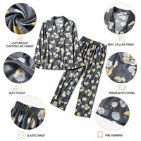 Ensemble de pyjama d'été en mousseline douce à imprimé floral marguerite, soyeux, respirant, écologique, à manches longues, avec taille élastique pour femme