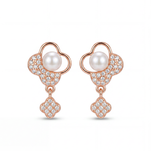 Elegantes Pendientes de Perlas de Agua Dulce de Plata S925, Joyería Delicada con Ramas de Circonio para Mujer, Regalo de Boda - Product Image 1