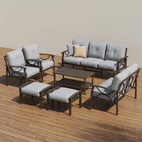 Ensemble de meubles de patio élégant, canapé d'extérieur en métal avec accoudoirs en X, canapé sectionnel robuste résistant à la rouille pour la cour de villa