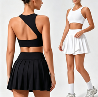 Set Tenis 2 Potong Wanita dengan Potongan Punggung Terbuka, Sport Bra Crop, Rok Lipit Pinggang Tinggi Anti Tembus Pandang, Pakaian Atletik untuk Golf, Yoga, dan Aktivitas Sehari-hari