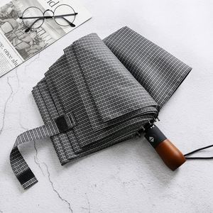 Paraguas Automático Plegable de Tres Pliegues con Tres Varillas de Madera Maciza, Resistente al Viento, para Sol y Lluvia, Ideal para Negocios - Product Image 3
