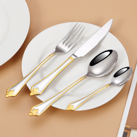 Ensemble de couverts modernes minimalistes en acier inoxydable 304, couteaux, fourchettes, cuillères, bords créatifs en relief, plaqué or, finition miroir