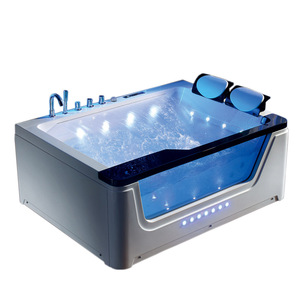 <span class=keywords><strong>Baignoire</strong></span> double autoportante moderne pour deux adultes avec dossier <span class=keywords><strong>ergonomique</strong></span>, <span class=keywords><strong>baignoire</strong></span> en acrylique, surface facile à nettoyer, spa à domicile - Product Image 4