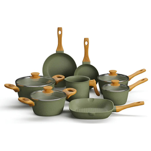 High Quality Ceramic Coated Pot Pan <b>Silicone</b> Glass Lids Soft Touch Handle Non Stick 12 Piece Forged Aluminium Cookware Set - Product Image 1
