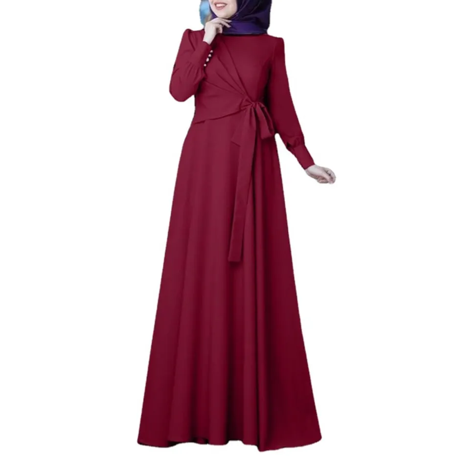 JM66-58 Muslim elegan warna solid gaun wanita lengan panjang cape abaya rok moq rendah logo disesuaikan