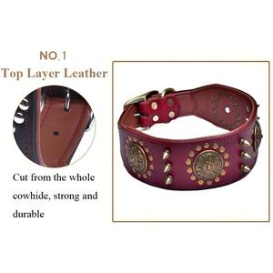 Colliers de chien pour petits, moyens et grands chiens Collier en cuir durable et réglable à usage intensif Motif solide Rivet Décoration Jeweled - Product Image 4