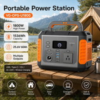 Générateur portable LiFePO4 1536Wh, sortie 1800W, onde sinusoïdale pure 120V AC, USB-C 100W, MPPT solaire pour camping-car/urgence