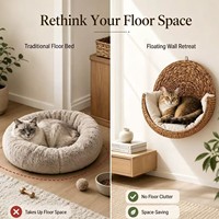 Lit pour chat en rotin tissé à la main, à fixer au mur, type villa, hamac pour chat, taille personnalisée, meubles pour chat, accessoires pour chats d'intérieur