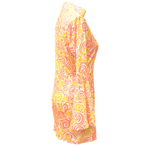 Conjunto de Disfraz Hippie de los 70 para Mujer, Vestido Mini con Mangas Campana, Estampado en Espiral Rosa y Amarillo, para Festival de Música o Espectáculo - Product Image 6