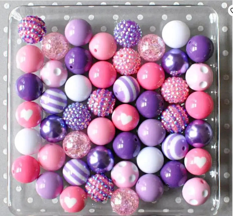 20mm Bulk Mix 50pcs Pink Purple Acrylic Loose Beads for Beadble Pen Bead Bar Keychain Jewelry Making