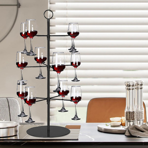 Élégant porte-verres à vin à 3 niveaux, support autoportant en fer pour verres à pied, présentoir vintage pour verres, idéal pour banquets, réceptions et fêtes - Product Image 1