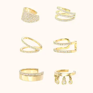 Fashion Fine No Piercing Jewelry 925 Sterling Silver Cartilage Earrings 14k Gold Plated Cubic Zirconia Ear Cuff For Women