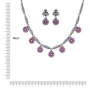 Kalung Perak-Dengan Anting Perak-Kalung Bunga India-Perhiasan Suku India-Kustom-Perhiasan Grosir
