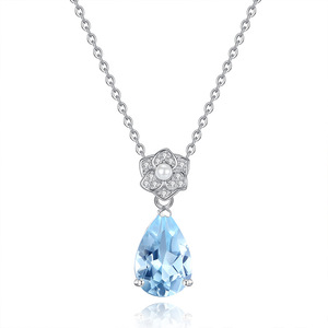 Collier Fleur en Cristal de Pierre Précieuse Naturelle Taillée Poire 8*12mm, Argent Sterling 925 Anti-ternissement, Bijoux de Haute Qualité en Gros - Product Image 1