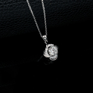 925 Silver Lab Diamond Pendant Necklace, Round Cut Solitaire with Twisted Knot Halo Design for Brides - Product Image 3