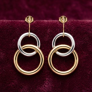 Pendientes Colgantes de Doble Círculo Entrelazado, Chapados en Oro y Plata de Dos Tonos, Diseño OEM/ODM, Joyería de Moda para Mujer, Venta al Por Mayor - Product Image 3