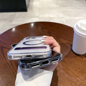 Custodia per telefono in metallo con supporto di una sola <span class=keywords><strong>parola</strong></span> per telefono con ventosa magnetica per iPhone 14 15 16 Promax Cover in acrilico trasparente - Product Image 6