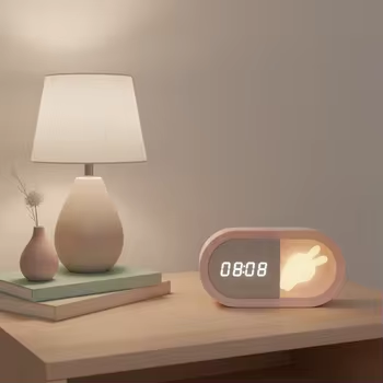Battery Powered Bedside Warm Night Light Multi-functional LED Light with Snooze Function Alarm Clock Touch Control LED Lamp