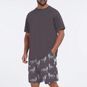 Conjunto de Pijama de Verano para Hombre, Estampado de Lobo, Algodón, Camiseta de Manga Corta con Pantalones Cortos, Diseño Animal, Tejido de Punto - Product Image 1