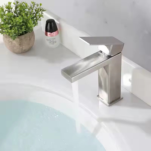 Rubinetto per Lavabo Quadrato in Acciaio Inox SUS 304, Finitura Spazzolata, Miscelatore Monocomando Acqua Calda e Fredda, Cartuccia in Ceramica per <span class=keywords><strong>Bagno</strong></span> - Product Image 5