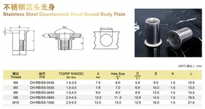 Tuerca de remache de acero inoxidable al por mayor de fábrica, Tuercas de remache lisas de cuerpo redondo con cabeza avellanada, fabricadas en China