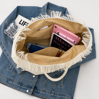 Sac fourre-tout en toile à grandes franges pour femme, sac de plage personnalisé à poignée supérieure avec rayures et franges pour l'été