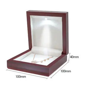 Caixa de joias de madeira personalizada para acessórios de joias, joalheria de luxo para presente com luz LED, logotipo próprio