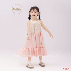 Vestido de niña con lazo en el pecho Diseño de verano Vestido sin mangas Color Rosa Estilo dulce Alta calidad - Product Image 5