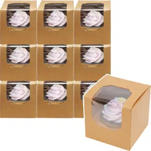 Kotak Cupcake bening kemasan kertas kualitas tinggi beberapa ukuran kue mangkuk transparan tunggal Individual kustom