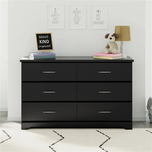 <span class=keywords><strong>Commode</strong></span> noire à <span class=keywords><strong>double</strong></span> rangement avec 6 tiroirs, style panneau bois, pour chambre d'enfant et organisateur de rangement pour enfants avec tiroir - Product Image 6