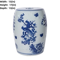 Tabouret Tambour en Céramique Bleu et Blanc Classique, Peint à la Main avec Motifs d'Oiseaux et de Papillons, Siège Tambour, Table d'Appoint, Tabouret pour la Décoration de la Maison
