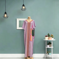 Abaya Femme Tendance : Robe Ample Imprimée Patchwork avec Perles Africaines et Col en V