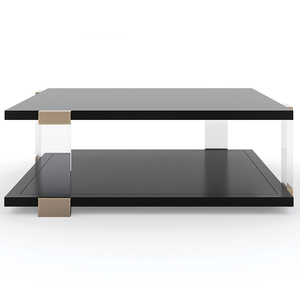 Mesa de Centro Cuadrada de Acrílico Moderna y Lujosa, Personalizada, con Tapa de Vidrio Hecha a Mano y Base de Metal Dorado, Incluye Mesa Esquinera - Product Image 4