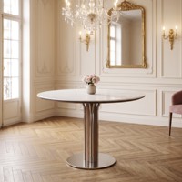 Ensemble de table à manger en pierre frittée de l'usine de Foshan, ensemble de table à manger de luxe, table à manger ronde 6 places