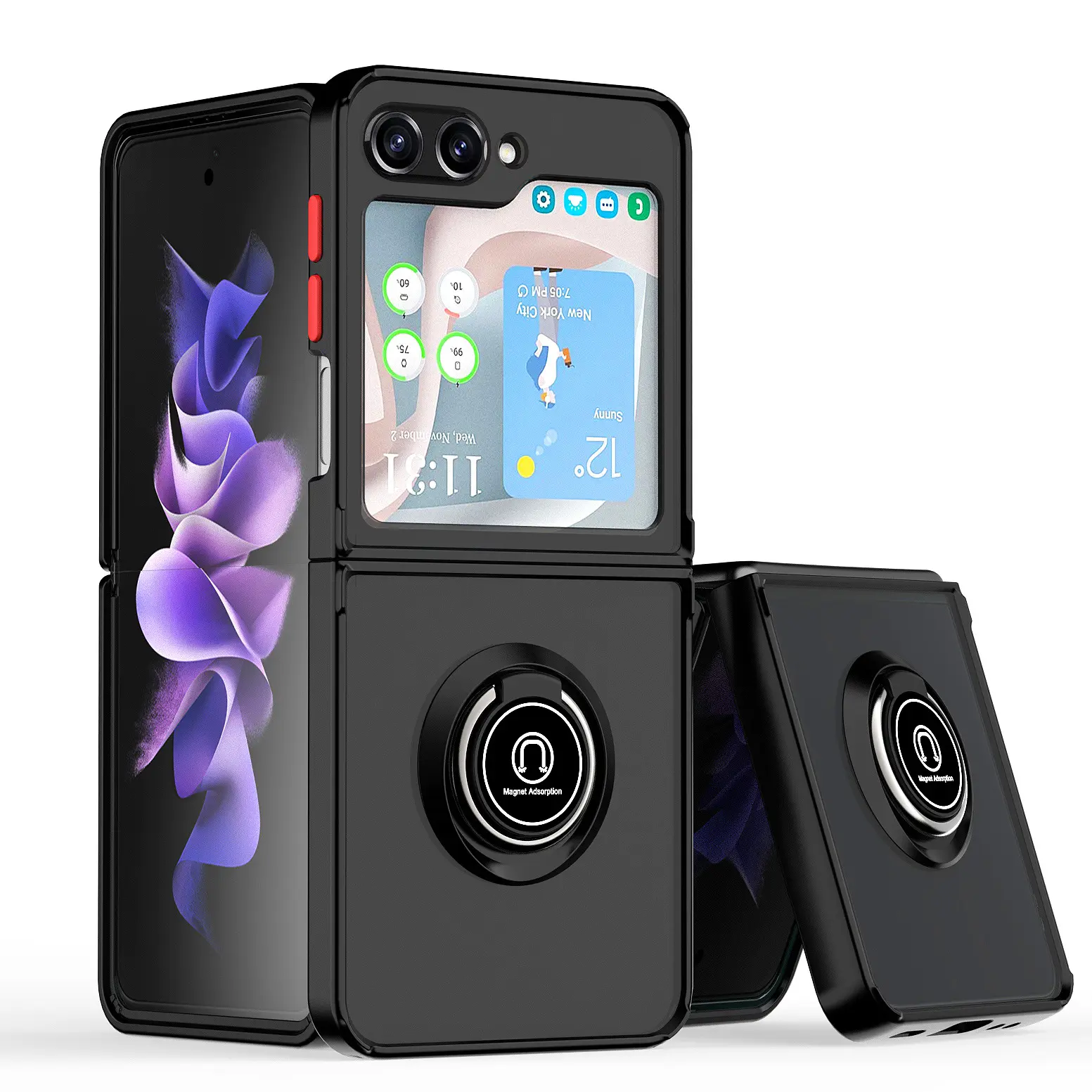 2024 nouveau Z Flip 6 mat anneau magnétique étui de téléphone pliant pour Samsung Galaxy Z Flip 6 5 4 PC TPU housse de protection pour téléphone portable