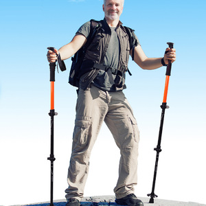 Bastones de senderismo de aleación de aluminio telescópicos de 3 secciones, color naranja y negro, ligeros, para caminar al aire libre - Product Image 1