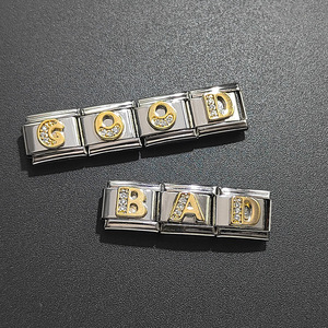 Accessoires DIY : Bracelets de mode en acier inoxydable avec breloques italiennes modulaires élastiques faites à la main, lettres initiales CZ, vente en gros - Product Image 3