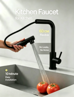 Keran Dapur Hitam Stainless Steel 304 Model Tarik, Air Panas dan Dingin, Dapat Dikustomisasi Gambar dan Video