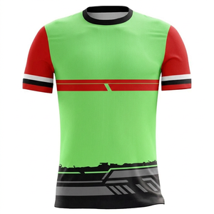 Maillot de football personnalisé par sublimation pour homme, manches courtes, anti-humidité, ajusté, vert, rouge, noir, col rond, toutes saisons, coupe athlétique - Product Image 1