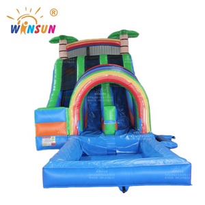 WINSUN Coloré <span class=keywords><strong>Tropical</strong></span> Rainforest Palm Tree Thème Double Lane Slip Jumping Castle Toboggan gonflable avec piscine pour la fête - Product Image 2