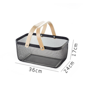 Cestino in Metallo Personalizzabile per Picnic, Frutta e Alimenti, Cesto Portatile in Rete Metallica per Verdure <span class=keywords><strong>con</strong></span> Manico in Legno - Product Image 6