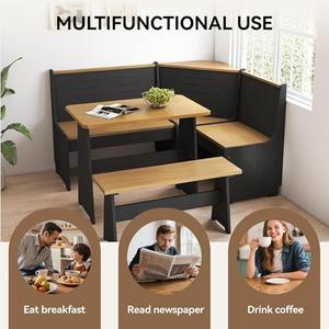 <span class=keywords><strong>Mesa</strong></span> de comedor moderna reversible en forma de L de madera para desayuno, estilo marroquí, <span class=keywords><strong>con</strong></span> <span class=keywords><strong>banco</strong></span> y sillas, que ahorra espacio y ofrece asientos para varias personas. - Product Image 3