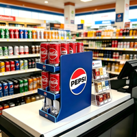 Support de présentation de boissons imprimé sur mesure OEM ODM, présentoir de comptoir à 3 niveaux pour boissons gazeuses