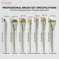 Ensemble de pinceaux de maquillage Gracedo OEM 7 pièces, poils synthétiques ultra plats et courbes, manche en bois, pour le visage et le correcteur