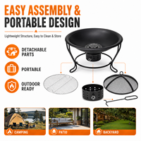Brasero portable de 22 pouces pour brûler du bois, foyer extérieur sans fumée avec grille de barbecue et écran anti-étincelles pour le camping, la terrasse et le jardin