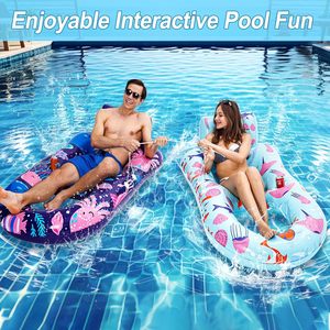 Bouée de piscine gonflable moderne en PVC robuste avec porte-gobelet, dossier et repose-pieds pour adultes, plage et lac - Product Image 3