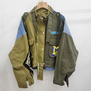 2024 femmes mode européenne réversible veste respirant Polyester manteau solide conception lettre imprimer Denim Patchwork court support - Product Image 1